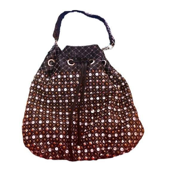 GALIAN: BLACK GEMSTONE & ANIMAL PRINT BUCKET BAG - Picture 9 of 9